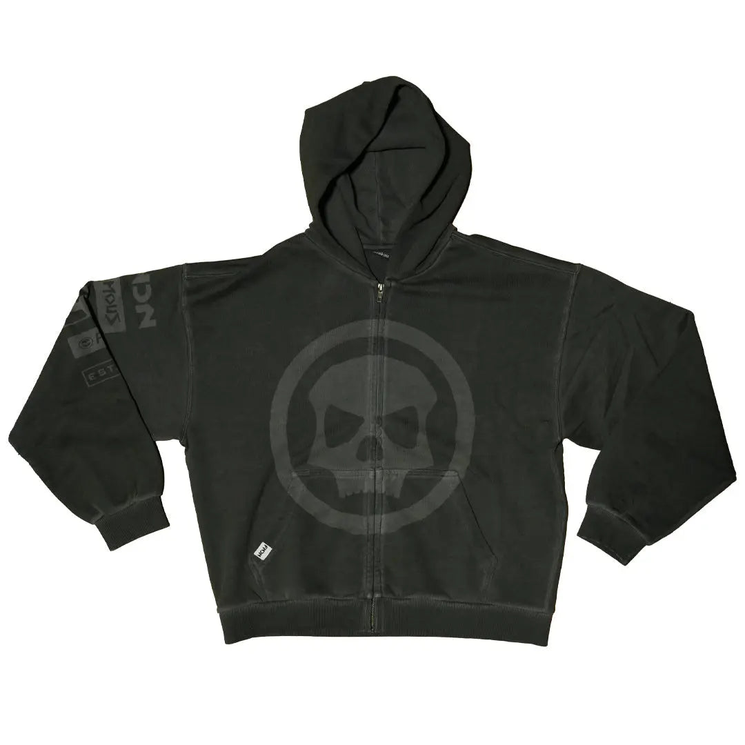 HERITAGE SKULL ZIP HOODIE - SAGE GREY WASH Infamous Paintball