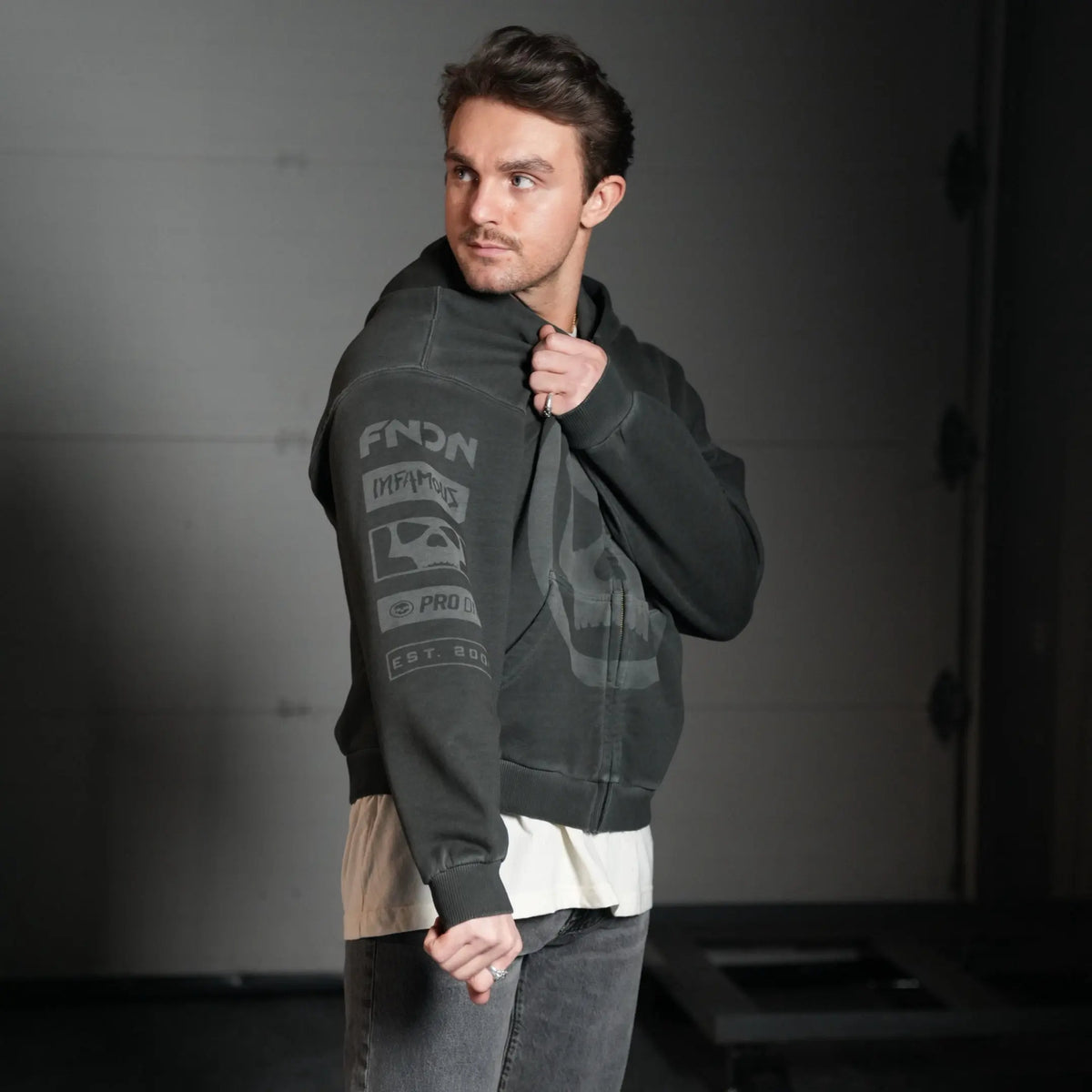 HERITAGE SKULL ZIP HOODIE - SAGE GREY WASH Infamous Paintball
